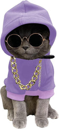 QWINEE 3Pcs Dog Hoodie Cat Apparel Dog Custume Set with Necklace and Sunglasses Pet Clothes for Puppy Small Medium Dogs Cats Mauve Purple Large