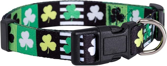 Native Pup St Patricks Dog Collar- Saint Patrick Green Shamrock Pet Collars- St. Patrick’s Lucky Irish- Adjustable for Small, Medium, Large Breeds (Patterned Shamrock, Medium)