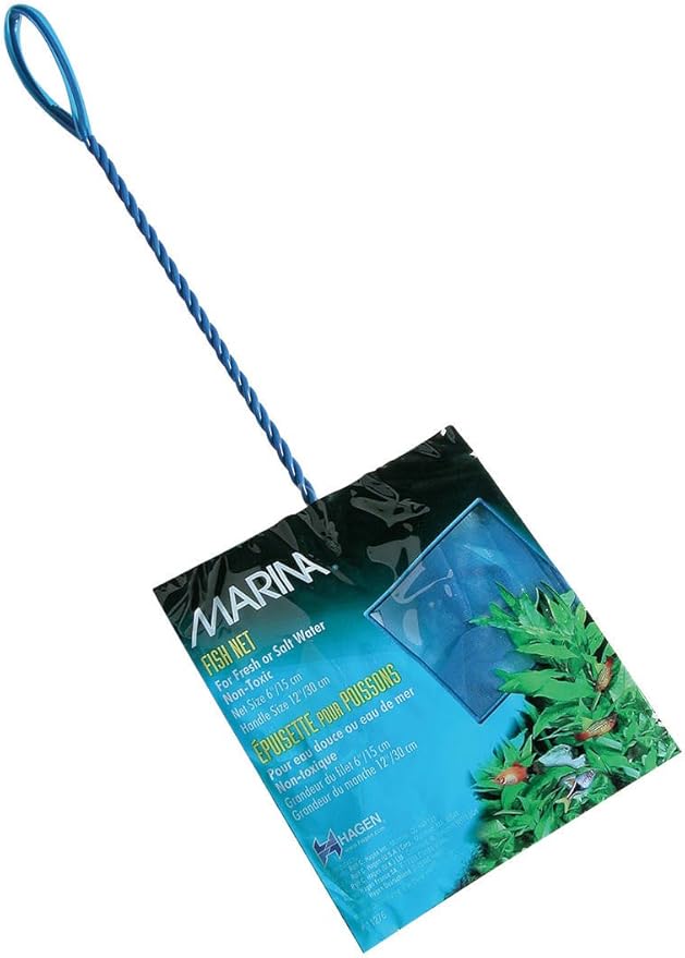 Marina 6-Inch Blue Fine Nylon Net with 12-Inch Handle, Aquarium Maintenance Tool, Blue, 11276