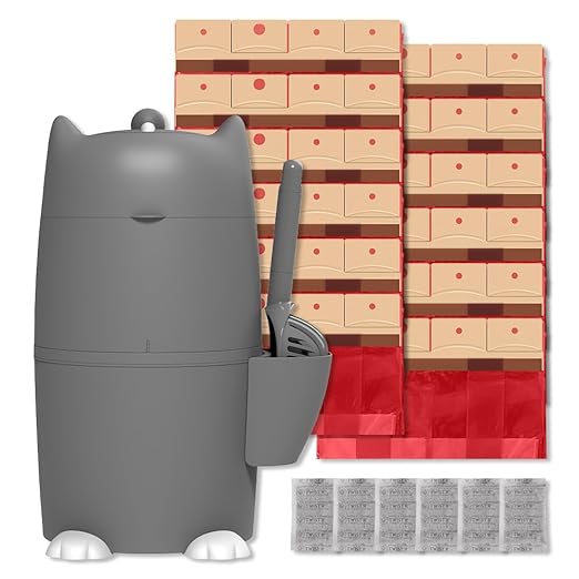 Red Rocket Pets Cat Litter Trash Can Kitty Twister Plus Pack Grey, 12x Refills Bags and 6X Charcoal Sachets, No Smell Litter Storage Container, Litter Disposal System
