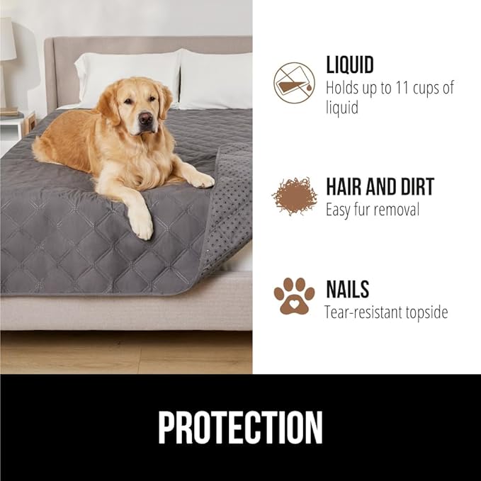 GORILLA GRIP Waterproof Bed Cover for Dogs, 82x82, Gripped Slip Resistant Backing, Leak Proof Washable Dog Blanket Covers Sofa, Couch, Sectional, Crate, Car, RV Seats, Pet Puppy Essentials, Charcoal