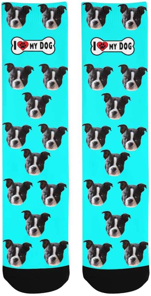 Custom Face Socks, Personalized Dog Lover Pet Photo Picture on Socks Unisex Athletic Crew Socks for Men Women