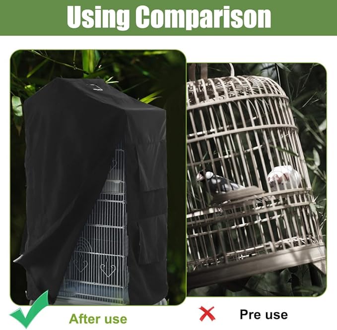 DONGKER Bird Cage Cover,Waterproof Bird Black-Out Cover Breathable with Zipper & Self-Adhesive Fastening for Parrot Parakeets Winter Windproofing & Warmth