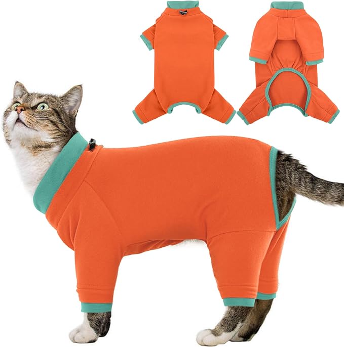 Sticky Cat Clothes Stretchy, Sphynx Hairless Sweater & Pajamas for Cats only, Soft Cat Onesie for Cats After Surgery Female Male & Hair Loss Prevention, Orange XS