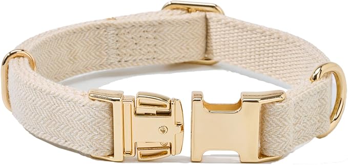 Soft Cotton Hemp Dog Collar with Metal Buckle Adjustable Tweed Dog Collars for Small Medium Large Dogs(Beige,Medium)