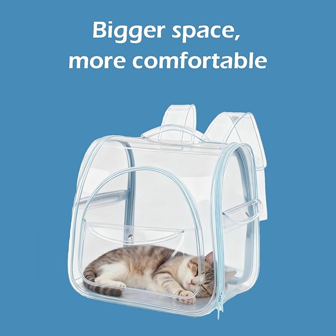 Cat Carrier Backpack,Large Space Animal Carrier Backpacks for Small Dogs Kitten and Medium Cats, Comfort & Safety,Design Reduces Pressure for Travel Outdoor and Vet Visits (Blue)