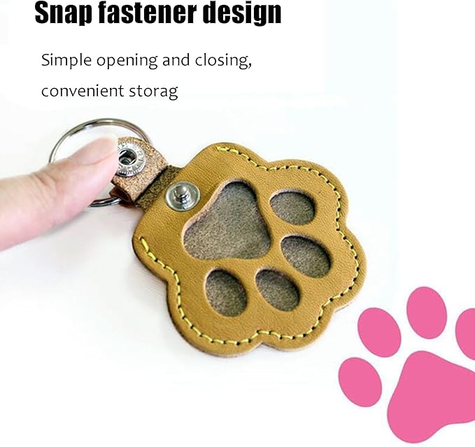 Cat & Dog Hair Keychain - Paw Shaped Leather Memorial Keepsake for Dog Cat Fur Storage, Pet Fur Keepsake Collector