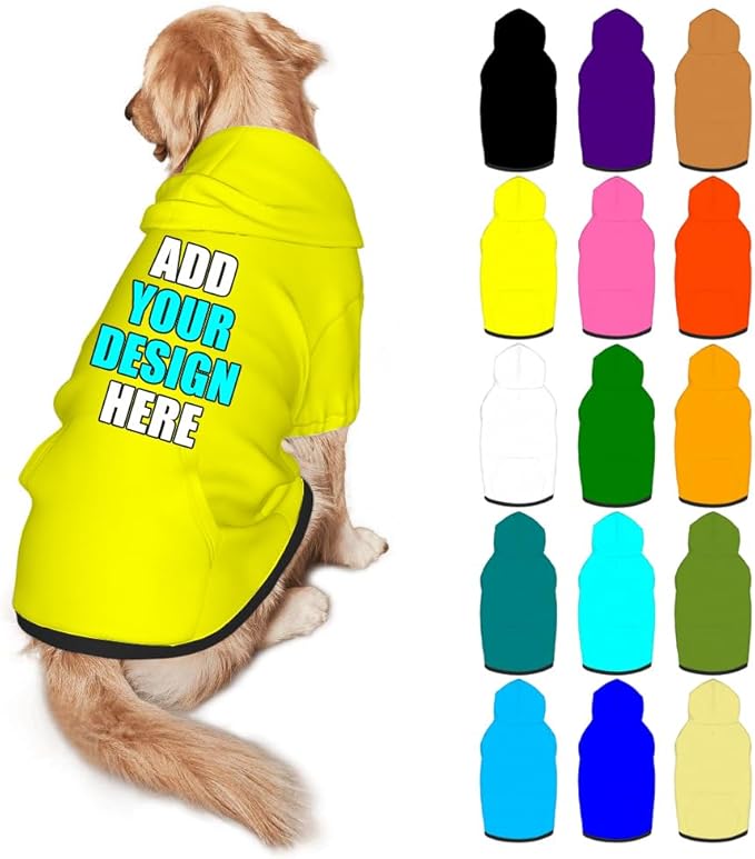 Custom Dog Hoodie Personalized Photo Text Logo Name Dog Clothes, Soft & Warm for Puppy Sweatshirt Hooded for Small Medium Large Dogs Girl/Boy Cats/Kitten, Yellow, L