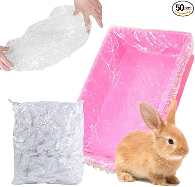 Disposable Rabbit Cage Liner Bag with Elastic,Portable Large Size Pet Litter Box Tidy Bags,Small Animal Universal Toilet Film for Bird Hamster Cat Hedgehog,50 Pieces