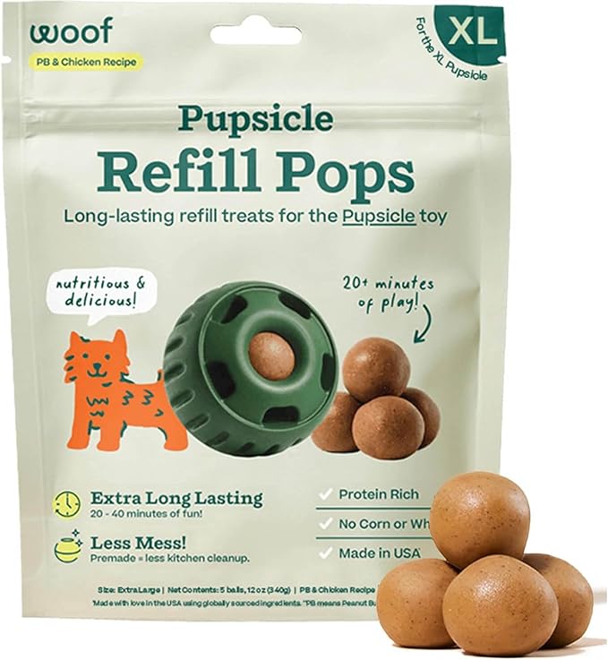 WOOF Pupsicle Refill Pops, Delicious Long Lasting Dog Treats, Pre-Made Pupsicle Refills for Dogs, Wholesome Ingredients, Low-Mess Chicken Pet Treats - XL Pops - 5 Count