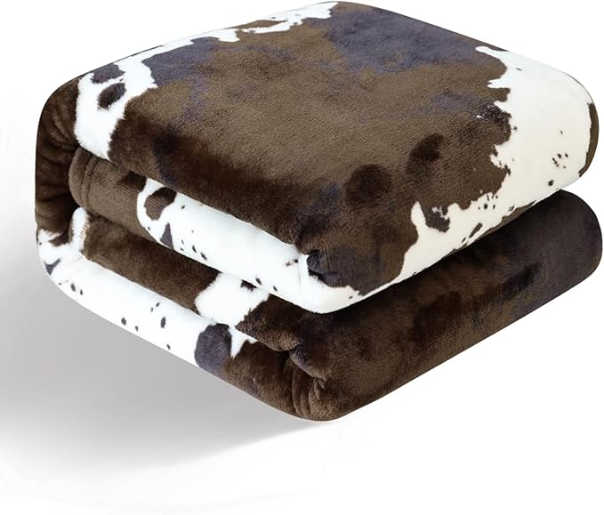 Bnuitland Cow Print Throw Blanket with Storage Pouch, 300 GSM Double Sided Cute for Bed/Sofa/Lap, Gift Blanket for Kids/Babys/Pets, Super Soft Cozy Lightweight Fuzzy Flannel Throw, 50×40 inch