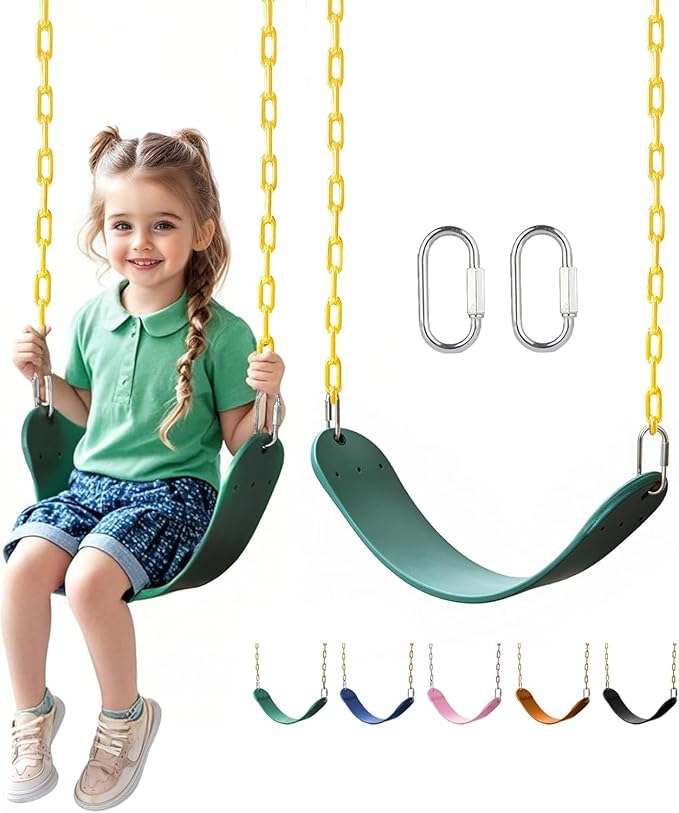 little dove Heavy Duty Swing Seat, Kids Swing with 66" Rust-Resistant Chains, Swing Set Accessories Replacement with Quick Links, Swing for Swingset Outdoor Playground, Green