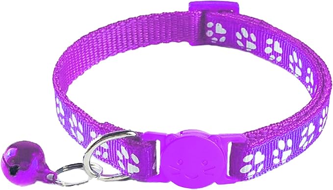 2 Pack Breakaway Cat Collars with Bells, Reflective Design and Claw Print Design, Safety Buckle, Adjustable 7.5-12.5 Inches for Kittens & Cats (Purple)