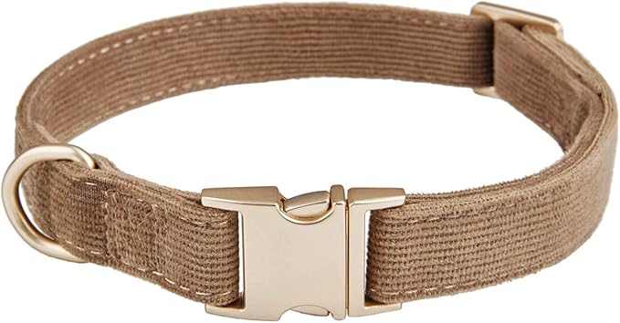 Soft Cotton Dog Collar with Metal Buckle Adjustable Heavy Duty Comfy Corduroy Collars for Small Medium Large Dogs,Brown,Small