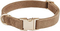 Soft Cotton Dog Collar with Metal Buckle Adjustable Heavy Duty Comfy Corduroy Collars for Small Medium Large Dogs,Brown,Large