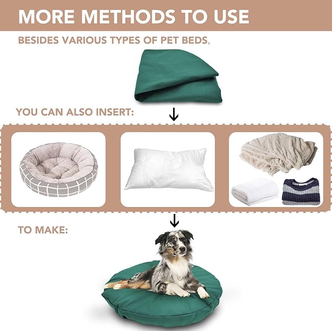 Dog Bed Cover Waterproof Replacement Machine Washable Covers for 20x20 Inch Dog Bed Heavy Duty Scratch Resistant Mattress Protector Pet Bed Round Dark Green Cover Only