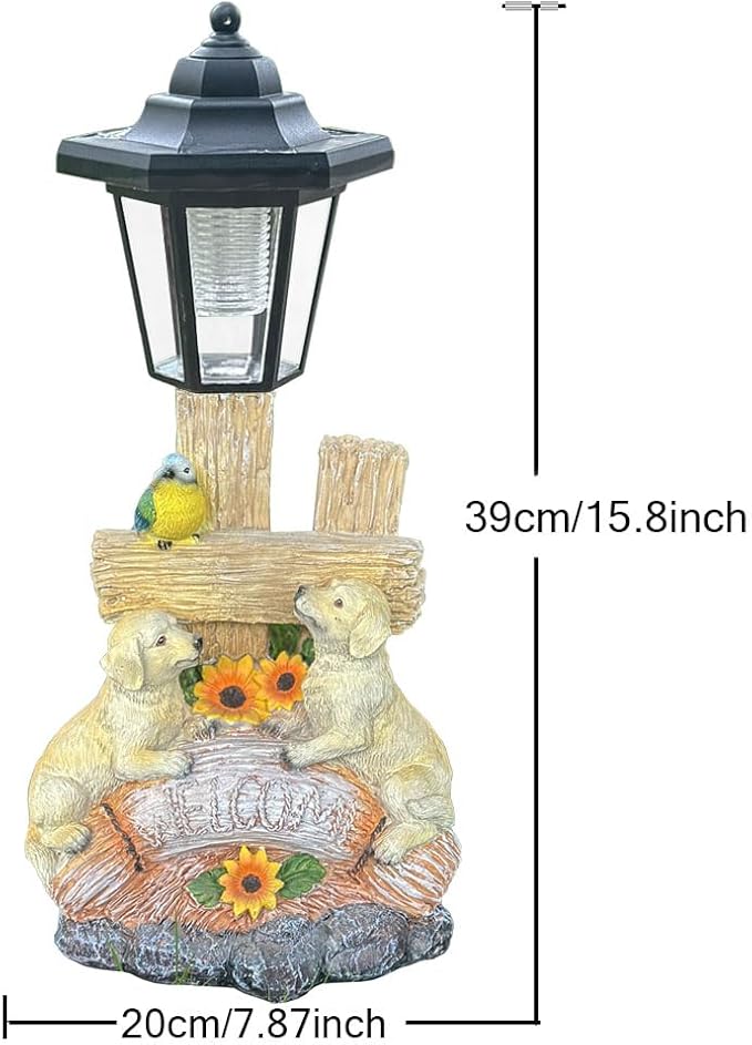 Outside Dog Statue with Solar Lantern, Garden Welcome Sign Dog Solar Figurines Light, Patio Outdoor Decoration, Balcony Lawn Decor, Unique Birthday House Warming Gift for Women, Mom, Grandma