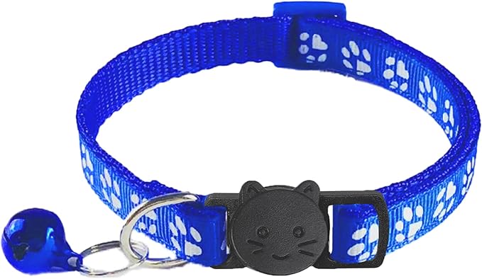 2 Pack Breakaway Cat Collars with Bells, Reflective Design and Claw Print Design, Safety Buckle Kitten Collars Adjustable from 7.5 to 12.5 Inches (Navy Blue)