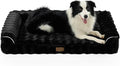 Faux Rabbit Fur Orthopedic Dog Bed, Large Dog Bed, Supportive Foam Pet Sofa with Waterproof Lining Cover, Washable U-Shaped Pet Couch with Anti-Slip Bottom Design, Black XL 42x30x7 inch