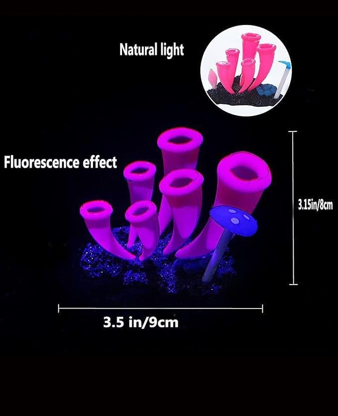 4 Pieces Aquarium Fish Tank Decorations with Glowing Effect, Silicone Glow Artificial Ornament Coral Reef Plants for Aquarium Decoration Small and Large Fish Bowl Decor Accessories
