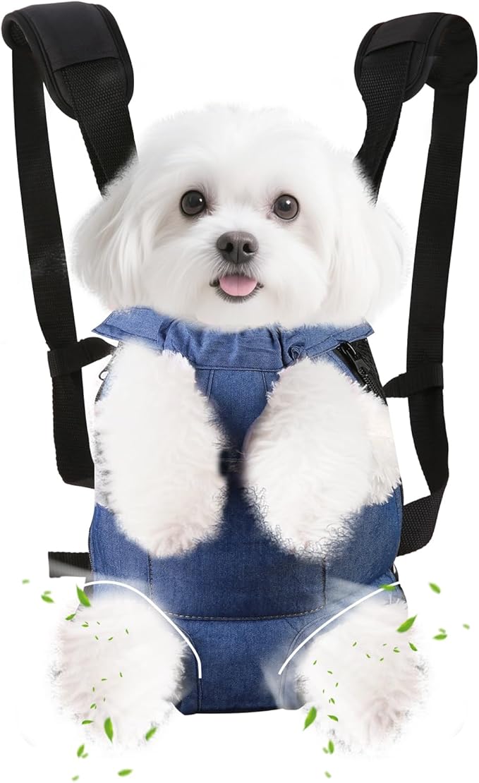 Inspack Dog Backpack Carrier/Cat Carrier, Adjustable Pet Front Carriers Travel Bag for Puppy Medium Dogs, Legs Out, Soft Ventilated Dog Chest Carry Backpacks for Hiking/Camping, 4-7 lbs, Indigo Denim