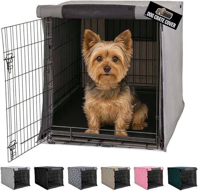 GORILLA GRIP Dog Crate Covers Compatible with Amazon Basics Dog Crates, All Sides Open, Privacy Cover Fits 24" Wire Kennel, Breathable Mesh Windows, Light Reducing Puppy Training Cage Topper, Gray