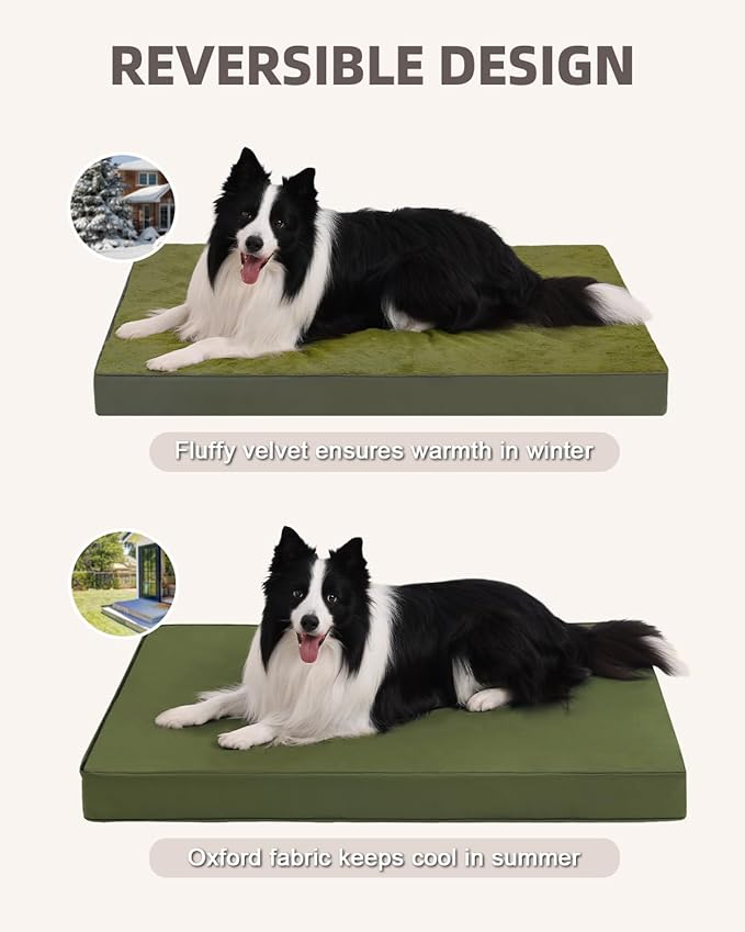 KSIIA Orthopedic Dog Bed Crate Waterproof Pet Mats for Large Dogs Deluxe Plush Washable Pet Bed with Egg Crate Foam & Removable Cover, 41 x 27 Inch, Green