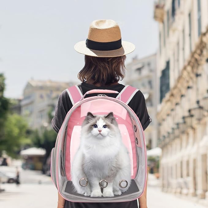 Pet Backpack Carrier,Bubble Backpack Cat Carrier,Pets and Small Dogs,Space Capsule Pet Carrier for Traveling, Walking, Hiking and Outdoor Activities (Pink)