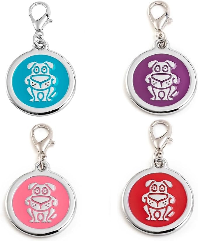 Personalized Funky Dog Design Pet ID Tags with Quick Tag Clip - Happy pet ID Tags, Puppy Name tag, Custom Laser Engraved pet Tags (Dog-Round-Small: Red)