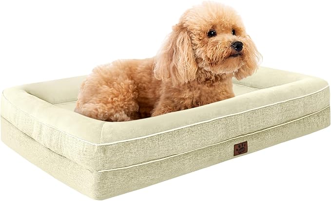 Waterproof Memory Foam Dog Beds for Small Dogs Non-Slip Orthopedic Dog Beds Washable Couch Pet Bed with Removable Cover (Beige, Small)