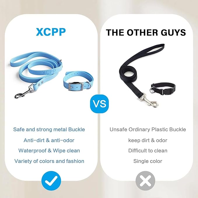 4.2FT Dog Collar and Leash Set, PVC Waterproof Adjustable Odor Proof Pet Collars Leashes, Easy to Clean, Surface 3D Cube Effect, Dog Leash for Small Dogs, Sky Blue