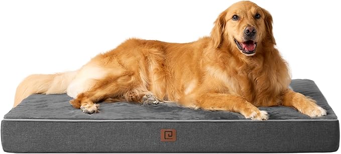EHEYCIGA Waterproof Dog Bed Orthopedic 41"x27", Memory Foam Pet Bed for XLarged Dogs, Washable Pet Mat with Removable Cover, Dark Grey