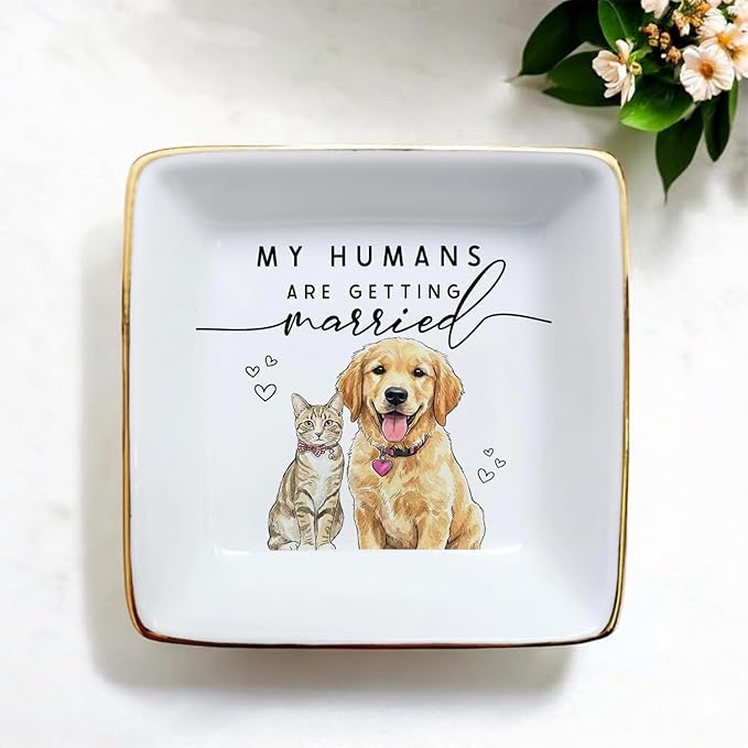 Custom Pet Portrait Watercolor Ring Dish, My Humans Are Getting Married Jewelry Tray, Engaged Ring Dish Gift for Newly Married Engaged Wedding Gift for Wife Her Fiance Bestie Bride To Be Newlyweds