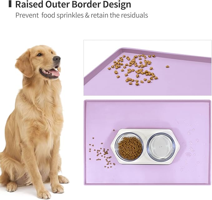 Dog Food Mat,Silicone Waterproof Food Tray,Non Slip Pet Bowl Mats Placemat,1" Raised Edge,Suitable for Most Small and Medium Sized Pets,32" x 24"