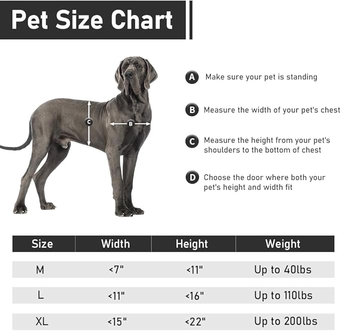 【PATAPLUS】 Aluminum French Large Dog Door,Strong Double Magnetic Flaps,with Aluminum Telescoping Tunnel Heavy-Duty Do g Door for X-Large and L arge Dog Up to 200LBS (Black, X-Large)