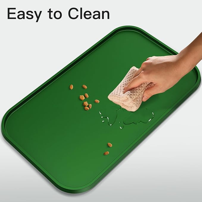 Pet Feeding Mat [Warped Resistant Raised Edge], Water-Proof Silicone Placement for Food Water Bowls, Anti-Slip Base Protect Floor, BPA-Free&Dishwasher-Safe [18.5x11.5inch Small, Green]