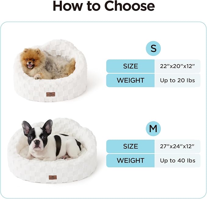 Joydeco Cloud Dog Bed for Small Dogs & Cats, Washable Pet Bed with Orthopedic Foam and Removable Checkered Plush Pad, Non-Slip Bottom for Indoor Puppies and Kittens, 22x20 Inch, White