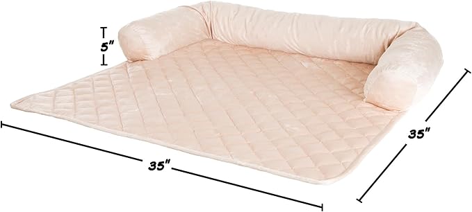 Couch Cover for Dogs - 35x35 Pet Furniture Protector with Memory Foam Neck Bolster, Quilted Fabric, and Water-Resistant Base Layer by PETMAKER (Beige