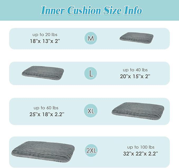 Dog Bed Large Size Dogs Washable Soft Furry Pet Bed, Calming Rectangle Large Dog Bed with Removable Cover & Anti-Slip Bottom, Orthopedic Anti-Anxiety Pet Bed with Handle, 35x27x5 Inches, Grey