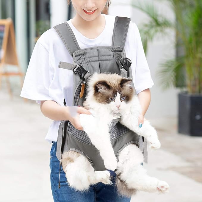 Lifeunion Legs Out Dog Carrier Backpack Hands-Free Adjustable Pet Travel Carrier for Small Medium Dogs Cats Motorcycle Hiking Walking (Grey)