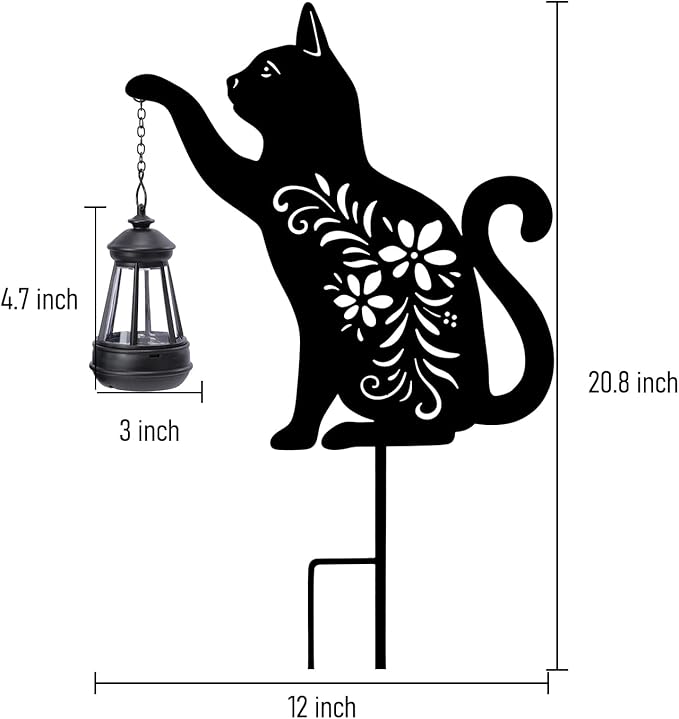 Bshine Cat Solar Light Outdoor Garden Decoration, Waterproof Metal Stake Black Outdoor Statue Lantern, Lawn Ornaments for Yard, Path, Patio, Sculpture Black Cat Memorial Gift