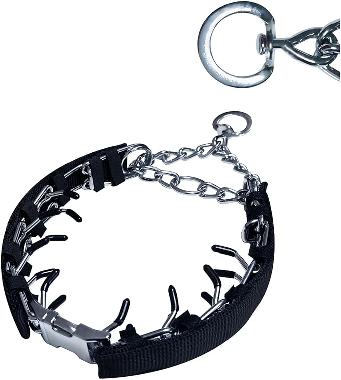 Prong Training Collar for Dogs, Rotating Ring Welding, Adjustable Dog Training Pinch Collar with Quick Release Buckle, for Small Medium Large Dogs