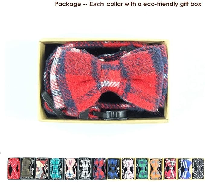 Cat Collar Breakaway with Bell and Bow Tie, Plaid Design Adjustable Safety Kitty Kitten Collars(6.8-10.8in)(Red Plaid 3)