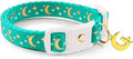 WAAAG Cat Collars, Gold Moons and Stars Cat Collar, Safety Breakaway Cat Collar, Glow in The Dark (Standard 9"-15" Neck, Aqua)