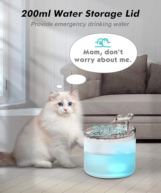 NPET WF100 Cat Fountain, 54oz/1.6L Automatic Pet Water Fountain Dog Water Dispenser with LED Light Quiet Pump for Cats & Small Dogs(Fountain+4 Filters +4 Sponges, White)