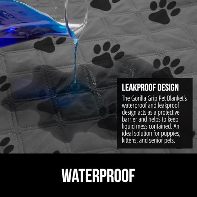 GORILLA GRIP Waterproof Bed Cover for Dogs, 82x52, Gripped Slip Resistant Backing, Leak Proof Washable Dog Blanket Covers Sofa, Couch, Sectional, Crate, Car, RV Seats, Pet Puppy Essentials, Gray Paw