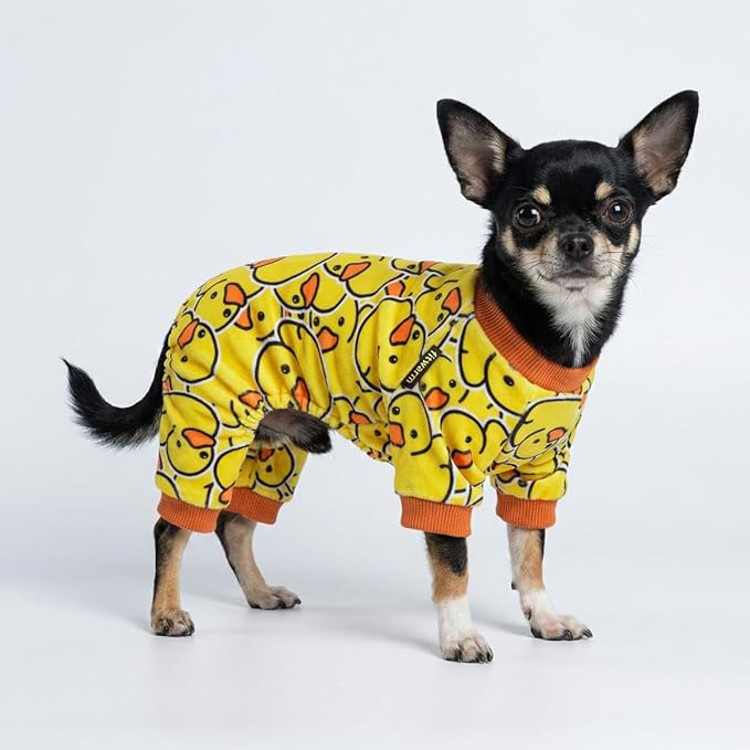 Fitwarm Funny Duck Dog Pajamas, Dog Winter Clothes for Small Dogs Girl, Lightweight Velvet Pet Jumpsuit, Cat Onesie, Yellow, XL