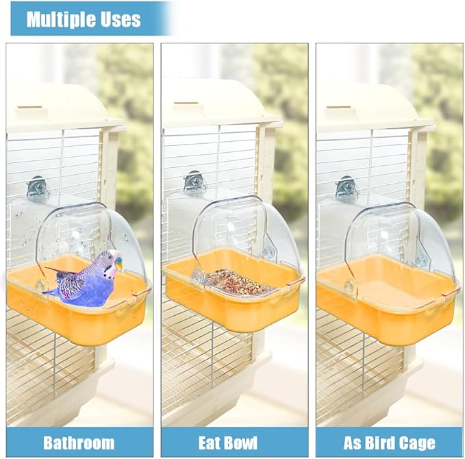Bird Bath for Cage, Cleaning Pet Supplies Cockatiel Bird Bathtub with Hanging Hooks for Little Bird Parrots Spacious Parakeets Portable Shower for Most Birdcage (Beige)