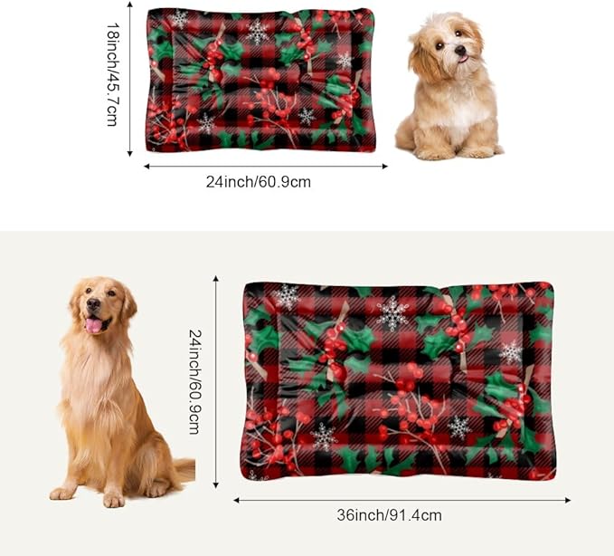 Red Black Plaid Kennel Pad Water Resistant Dog Bed Beds for Household Pets Cozy Dog Beds Non- Slip Bottom Room Accessories Multi- Scenario Bed Pads Gift Printed Mat for Dogs 24× 18 Inch