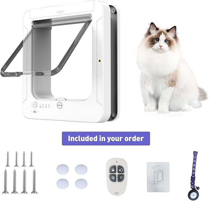 Smart Cat Door for Interior & Exterior Doors, Outer Frame Size 11.5"x10.1", Microchip Kitten Door with 3 RFID Collar Sensor Keys, Electronic Activated Opening Pets Cats Flap for Windows, Walls, Doors